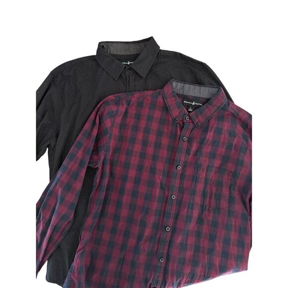 Set/2 Beverly Hills Polo Club L button shirts collared plaid black longsleeve - Picture 1 of 11
